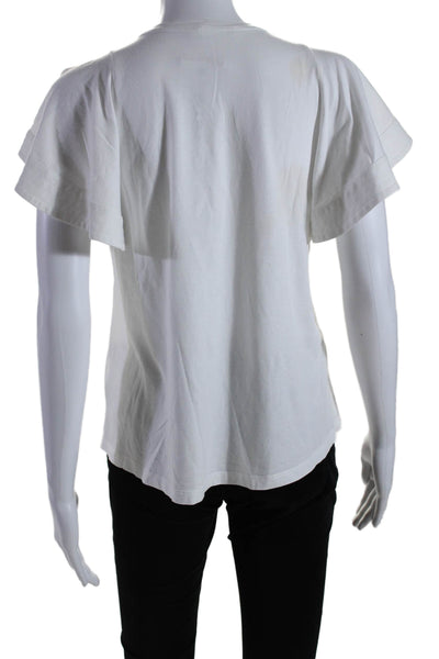 A.L.C. Womens Cotton Bell Short Sleeve Crewneck Shirt Top White Size S