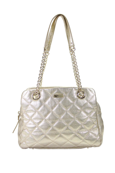 Kate Spade New York Womens Metallic Quilted Shoulder Handbag Gold Tone Leather