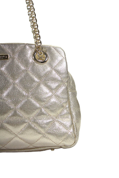 Kate Spade New York Womens Metallic Quilted Shoulder Handbag Gold Tone Leather