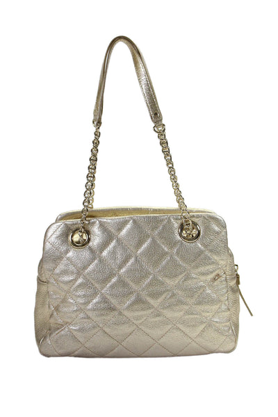 Kate Spade New York Womens Metallic Quilted Shoulder Handbag Gold Tone Leather