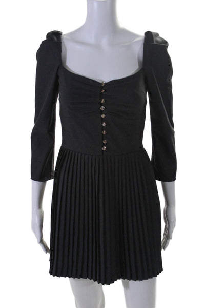 The Kooples Women's Square Neck Pleated Fit Flare Mini Dress Black Size 1