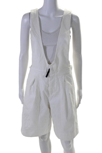 Marni Womens Zipper Front V Neck Overalls Shorts White Cotton Size IT 40