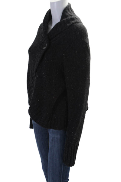 Magaschoni Womens Black Wool Cowl Neck Long Sleeve Cardigan Sweater Top Size M