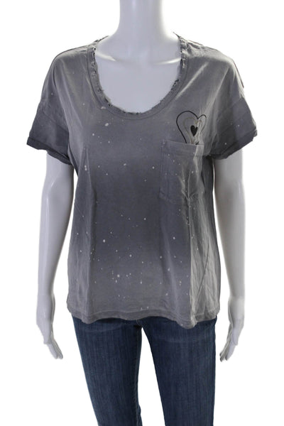 Sundry Womens Cotton Spotted Print Scoop Neck Short Sleeve T-Shirt Gray Size 1