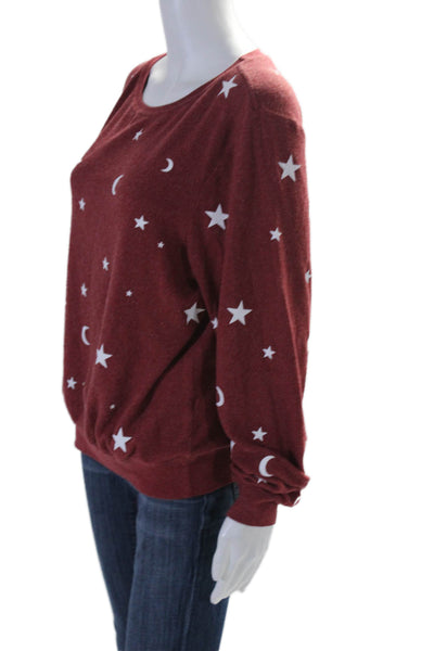 Wildfox Womens Fleece Star Moon Print Long Sleeve Pullover Sweatshirt Red Size S