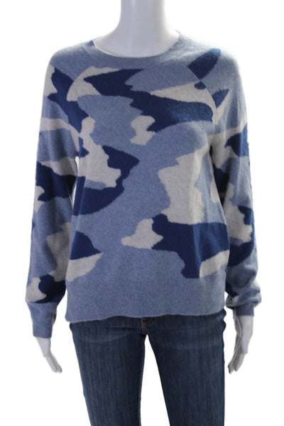 Black Saks Fifth Avenue Womens Cashmere Camo Print Pullover Sweater Blue Size S