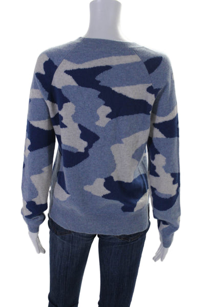 Black Saks Fifth Avenue Womens Cashmere Camo Print Pullover Sweater Blue Size S