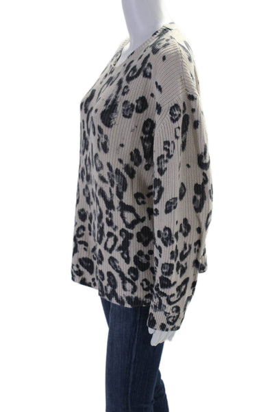 525 America Womens Cotton Leopard Print Ribbed Pullover Sweater Beige Size