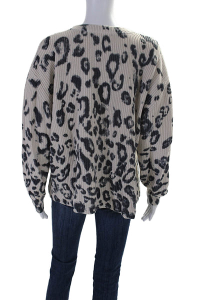 525 America Womens Cotton Leopard Print Ribbed Pullover Sweater Beige Size