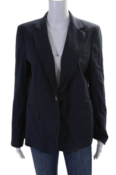 DKNY Womens Wool Single Breasted Gold Tone Accent Blazer Navy Size 10