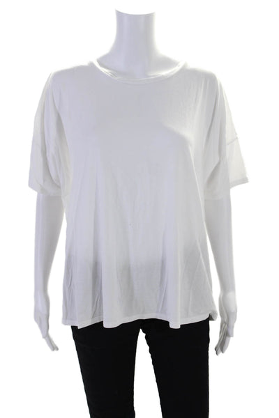 Eileen Fisher Womens Short Sleeve Crewneck Cropped T shirt White Size L