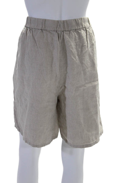 Eileen Fisher Womens Linen Drawstring Waist Casual Shorts Beige Size L