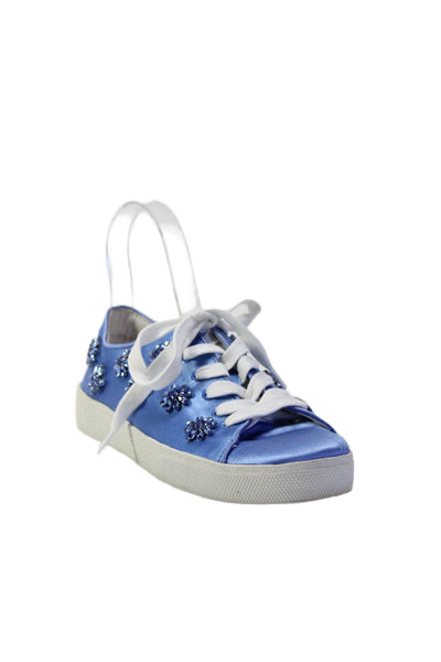 Alice + Olivia Womens Silk Jeweled Floral Spotted Accent Sneakers Blue Size 7