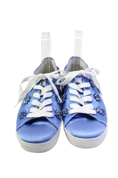 Alice + Olivia Womens Silk Jeweled Floral Spotted Accent Sneakers Blue Size 7