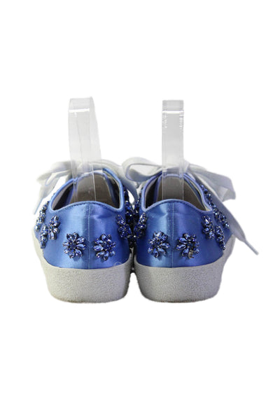 Alice + Olivia Womens Silk Jeweled Floral Spotted Accent Sneakers Blue Size 7