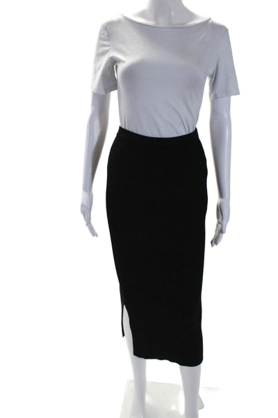 Cami NYC Womens Ribbed Knit Split Hem Unlined Long Straight Skirt Black Size XS