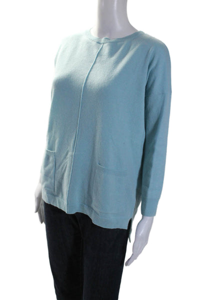 Cocoa Womens Cashmere Light Blue Front Pockets Long Sleeve Sweater Top Size S