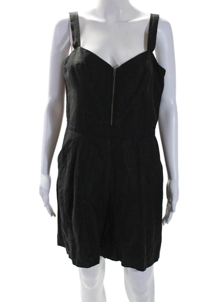 Milly Womens Front Zip Sleeveless V Neck Romper Black Size 12