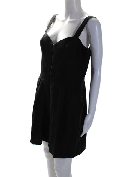 Milly Womens Front Zip Sleeveless V Neck Romper Black Size 12