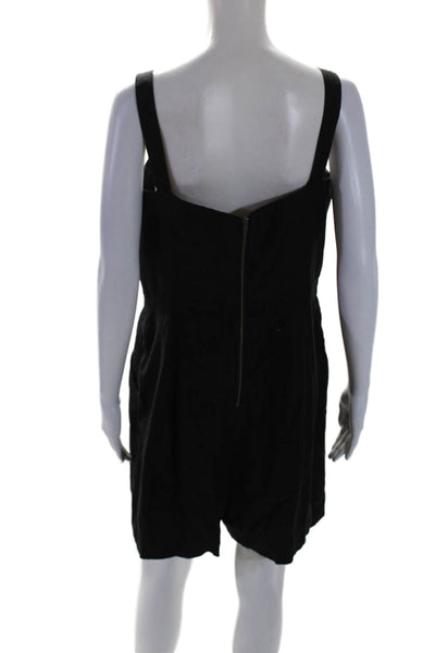 Milly Womens Front Zip Sleeveless V Neck Romper Black Size 12