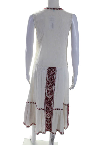 Melissa Odabash Womens Sleeveless V Neck Embroidered Midi Dress White Red Medium