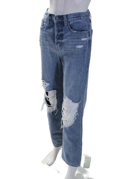 Pistola Womens Light Wash Ripped High Rise Button Up Jeans Blue Cotton Size 25