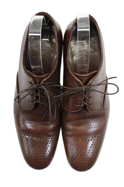 Louis Vuitton Mens Leather Perforated Lace Up Oxford Dress Shoes Brown Size 7