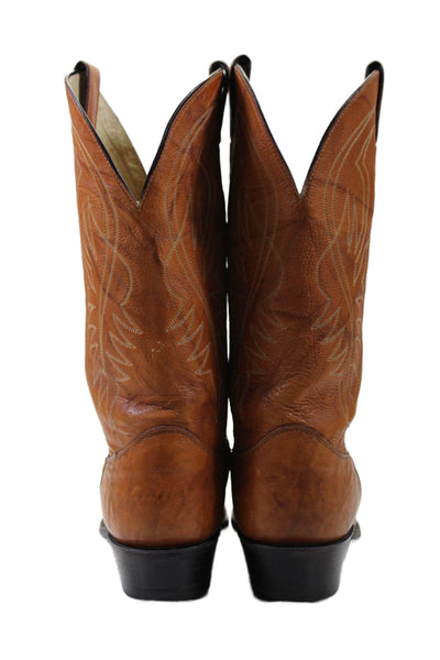 Justin Mens Leather Pull On Medium Heel Cowboy Boots Brown 10.5 Extra Wide