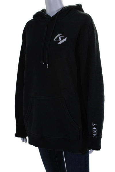 Game 7 Womens Cotton Blend Embroidered Front Pocket Pullover Hoodie Black Size M