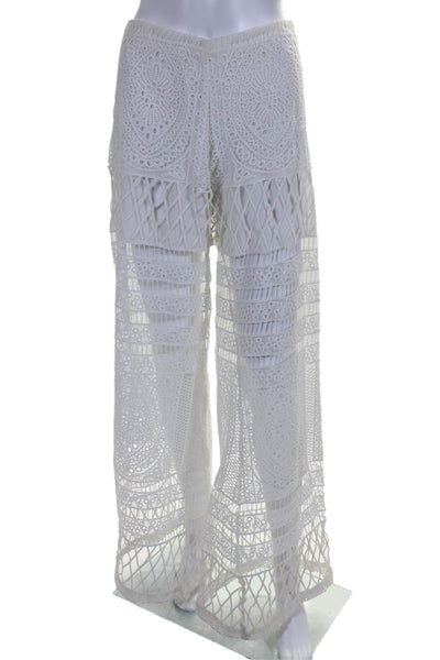 Alexis Womens White High Rise Eyelet Zip Back Lined Wide Leg Pants Size M