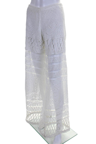 Alexis Womens White High Rise Eyelet Zip Back Lined Wide Leg Pants Size M