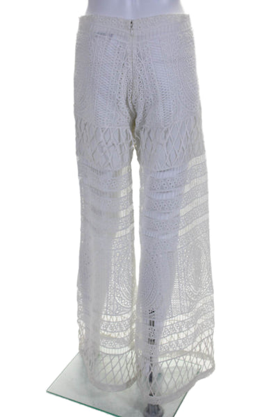 Alexis Womens White High Rise Eyelet Zip Back Lined Wide Leg Pants Size M