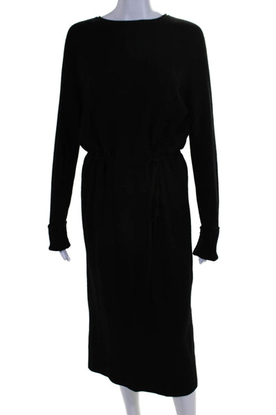 Jolie Womens Black Ribbed Crew Neck Tie Waist Long Sleeve Sweater Dress Size S