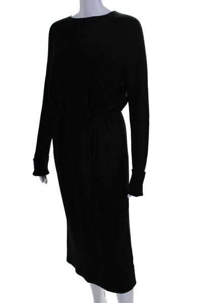 Jolie Womens Black Ribbed Crew Neck Tie Waist Long Sleeve Sweater Dress Size S