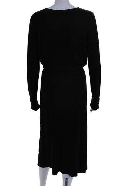 Jolie Womens Black Ribbed Crew Neck Tie Waist Long Sleeve Sweater Dress Size S