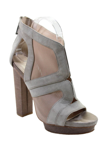 Calvin Klein Womens Gray Suede Mesh Platform Block Heels Sandals Shoes Size 7.5M