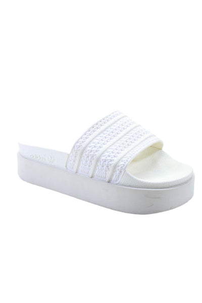 Adidas Womens White Striped Slip On Platform Slides Shoes Size 8