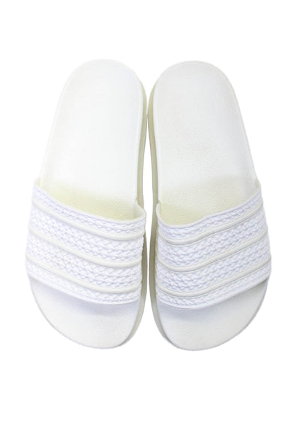 Adidas Womens White Striped Slip On Platform Slides Shoes Size 8