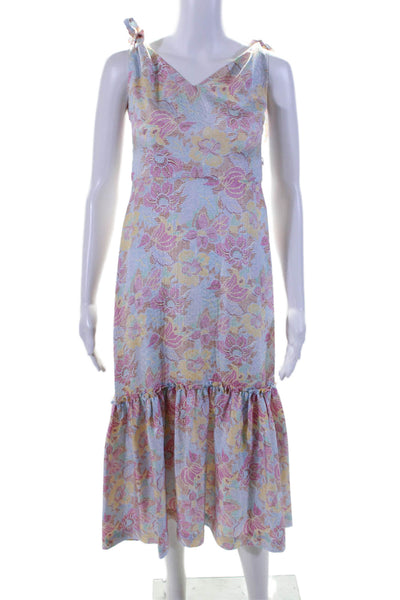 Warm Women's V-Neck Sleeveless Shoulder Tie Tiered Floral Midi Dress Size 1