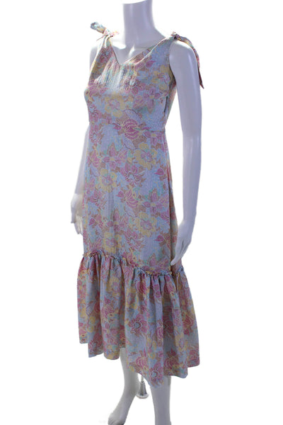 Warm Women's V-Neck Sleeveless Shoulder Tie Tiered Floral Midi Dress Size 1