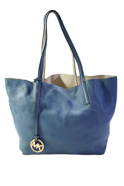 Michael Kors Pebbled Leather Double Handle Open Tote Shoulder Handbag Blue