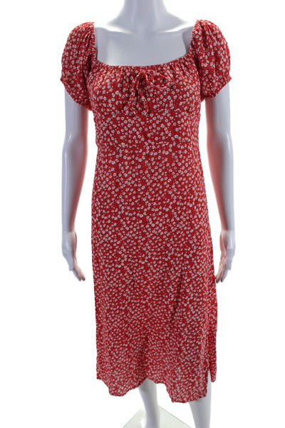 Faithfull The Brand Womens Short Sleeve Side Slit Floral Midi Dress Red Size 6