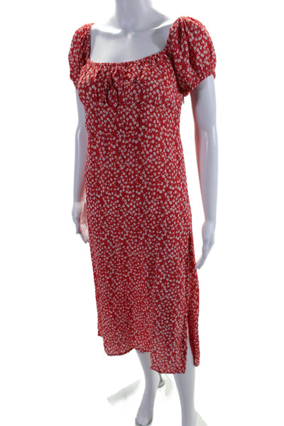 Faithfull The Brand Womens Short Sleeve Side Slit Floral Midi Dress Red Size 6