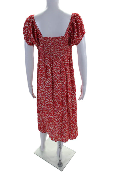 Faithfull The Brand Womens Short Sleeve Side Slit Floral Midi Dress Red Size 6