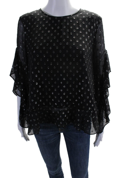 Robert Rodriguez Black Label Womens Silk Metallic Polka Dot Blouse Black Size 6