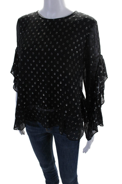 Robert Rodriguez Black Label Womens Silk Metallic Polka Dot Blouse Black Size 6