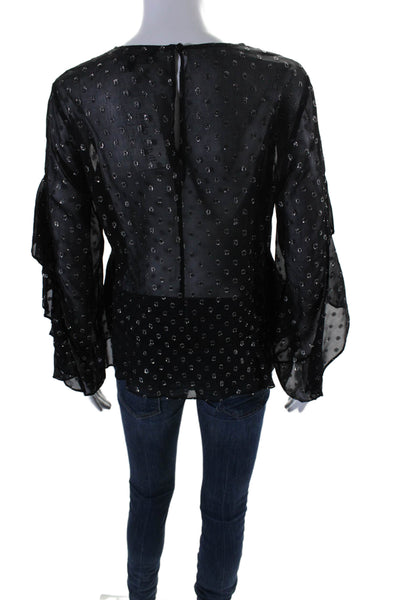 Robert Rodriguez Black Label Womens Silk Metallic Polka Dot Blouse Black Size 6