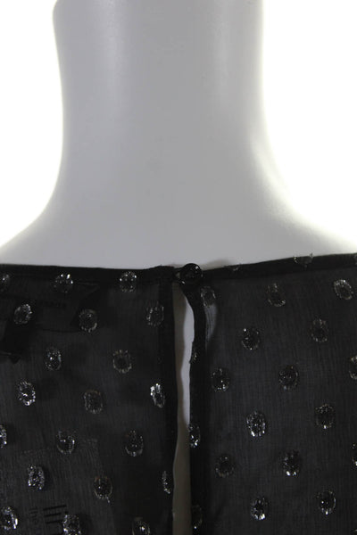 Robert Rodriguez Black Label Womens Silk Metallic Polka Dot Blouse Black Size 6