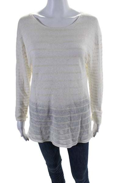 Brochu Walker Womens Linen Long Sleeve Striped Lightweight Top Beige Size M