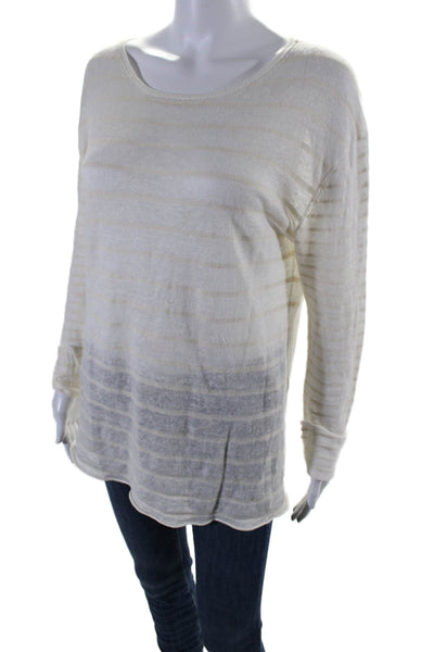 Brochu Walker Womens Linen Long Sleeve Striped Lightweight Top Beige Size M